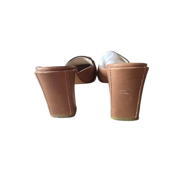 Via Spiga Italian Leather Mule Heels Brown Square Toe Slip On Size 7.5 - Picture 2 of 6